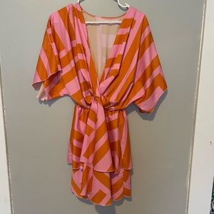 Plunge neck puff sleeve dress